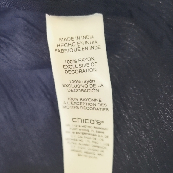 Chico's Navy Embroidered Crinkle Open Front Jacket Size Small - Picture 3 of 8